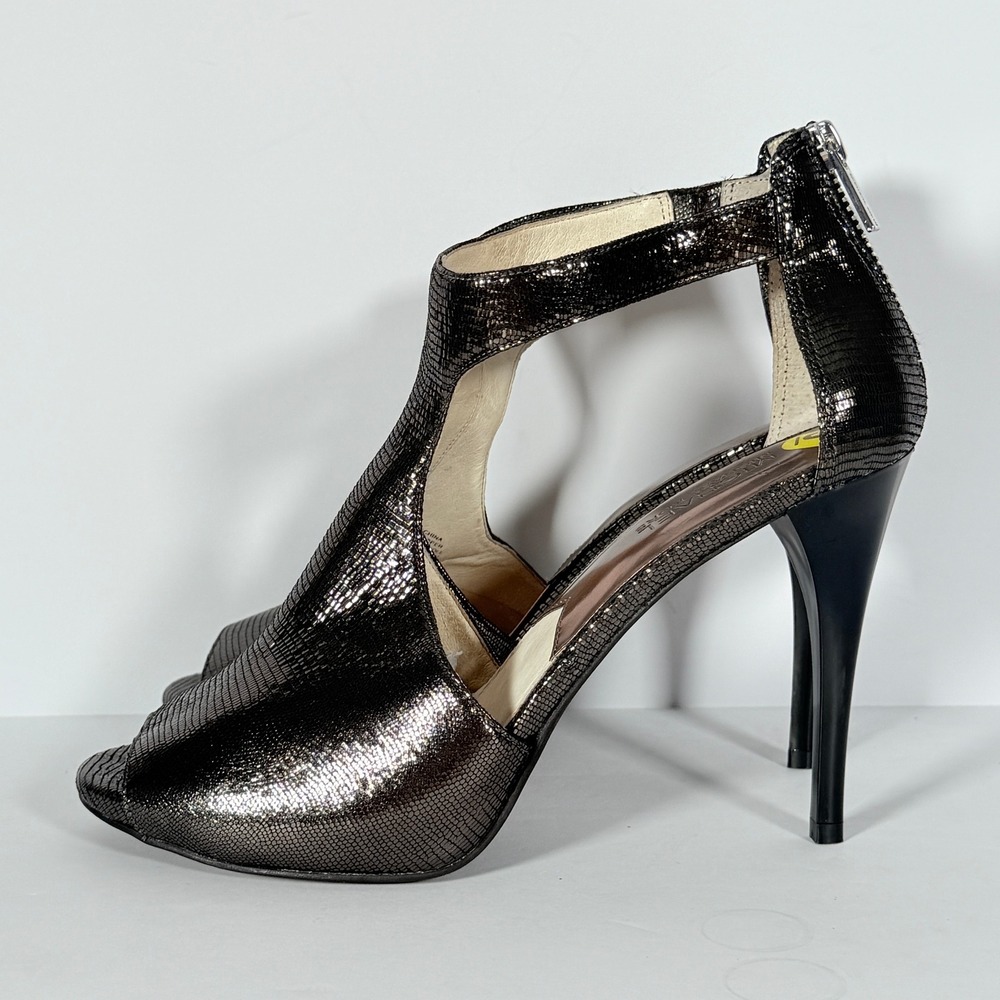 MICHAEL Michael Kors Metallic Black Open-Toe Stiletto Heels